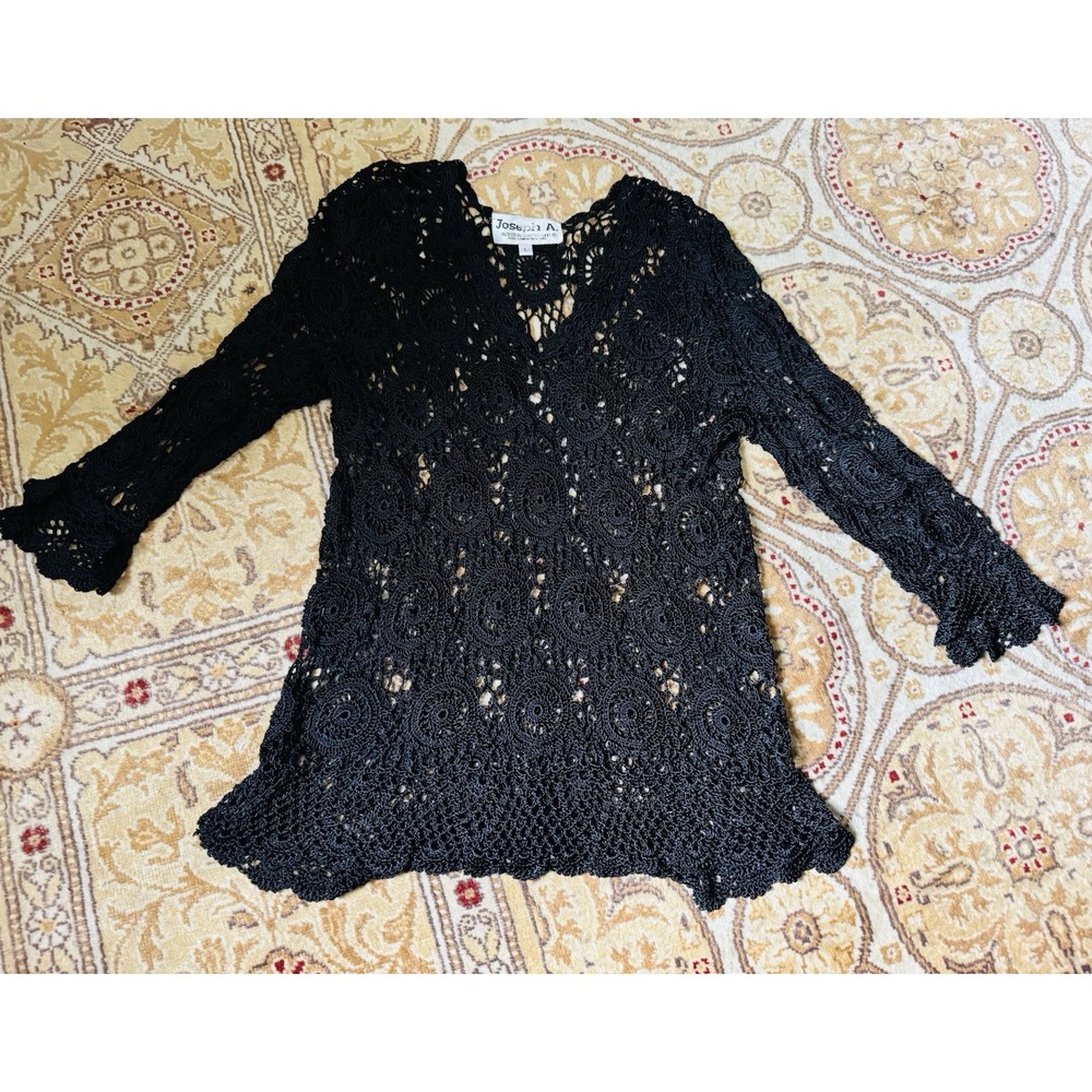 Joseph A VINTAGE crochet Eyelet Macramé Open Knit tunic sweater top L/Large WOW